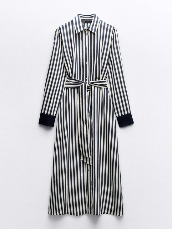 Zara Dresses & Skirts - Zara Navy and White Vertical Stripe Long Sleeve Shirt Dress